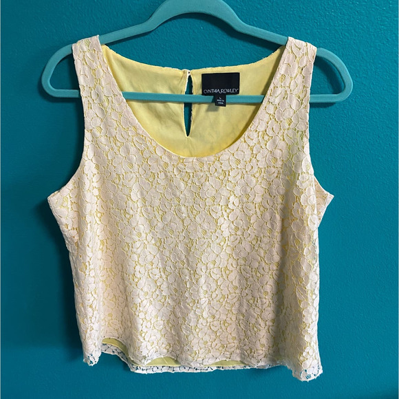 Cynthia Rowley Yellow and White Lace Tank Top Women's Large - Picture 3 of 7